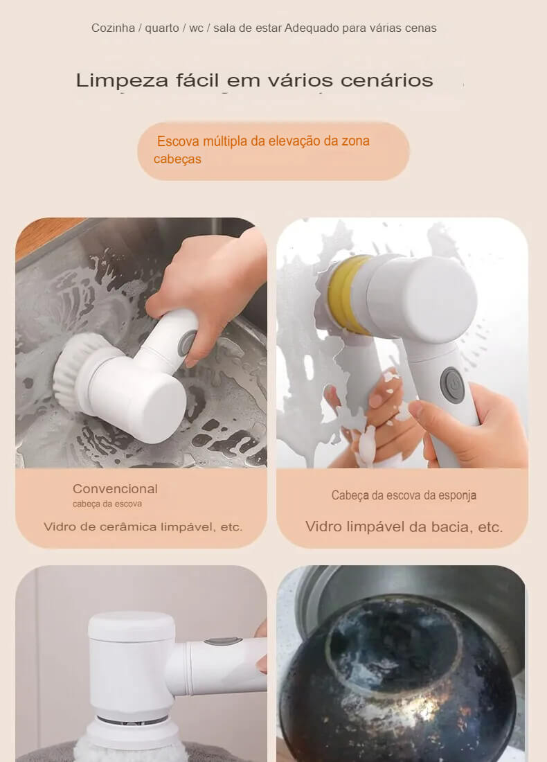 Escova de Limpeza Elétrica Para Cozinha e Banheiro
