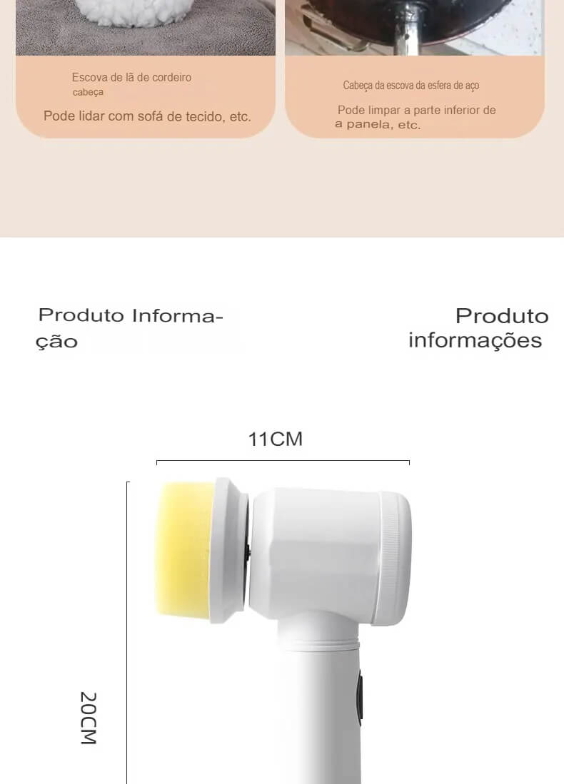 Escova de Limpeza Elétrica Para Cozinha e Banheiro