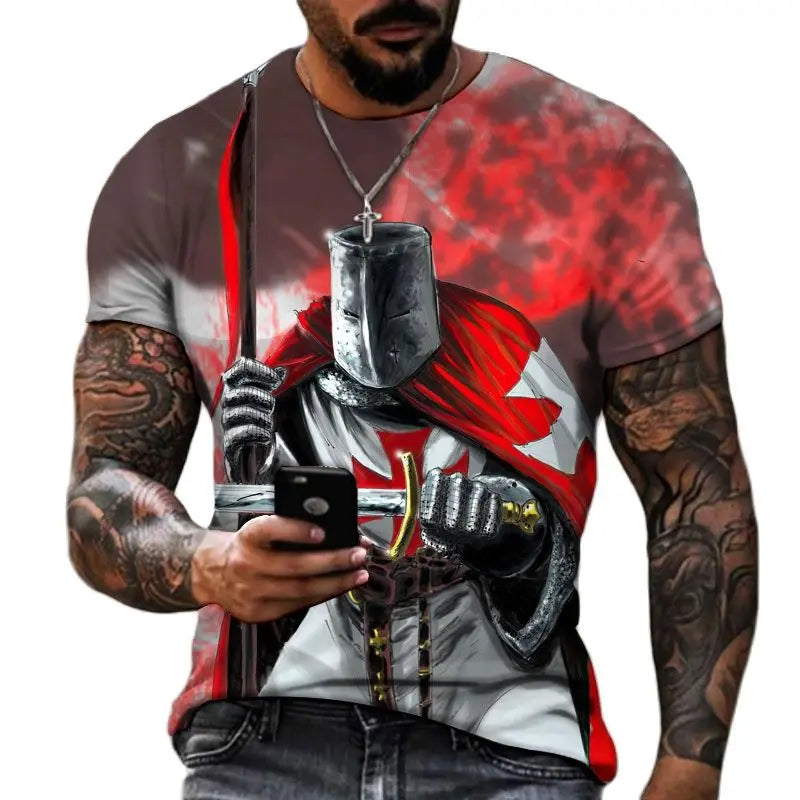 Camisa Masculina Impresso 3d Guerreiro, Manga Curta