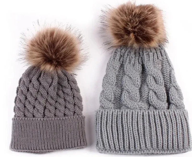 Família Combinando Touca 2 pçs Mãe e Bebê no Inverno