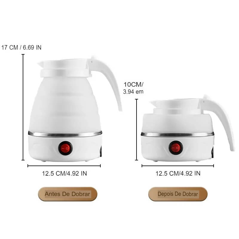 Chaleira Portátil Elétrica e Dobrável Para Viagem, 600ml