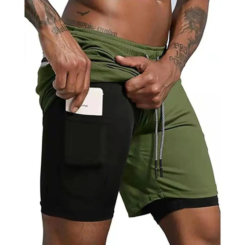 Shorts esportivos masculinos de dois andares