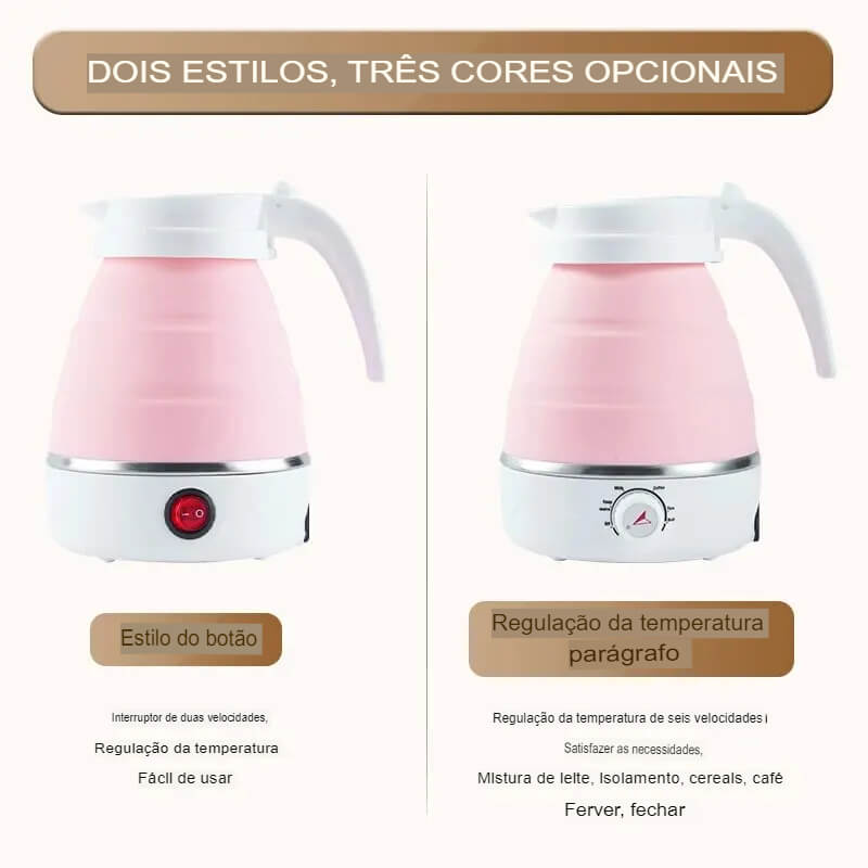 Chaleira Portátil Elétrica e Dobrável Para Viagem, 600ml