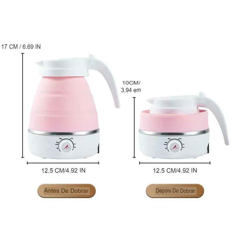 Chaleira Portátil Elétrica e Dobrável Para Viagem, 600ml