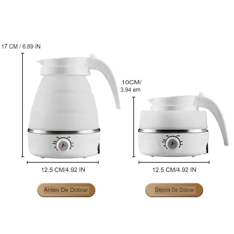 Chaleira Portátil Elétrica e Dobrável Para Viagem, 600ml