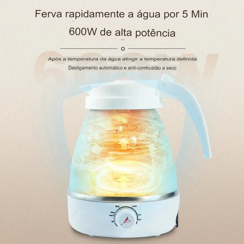 Chaleira Portátil Elétrica e Dobrável Para Viagem, 600ml